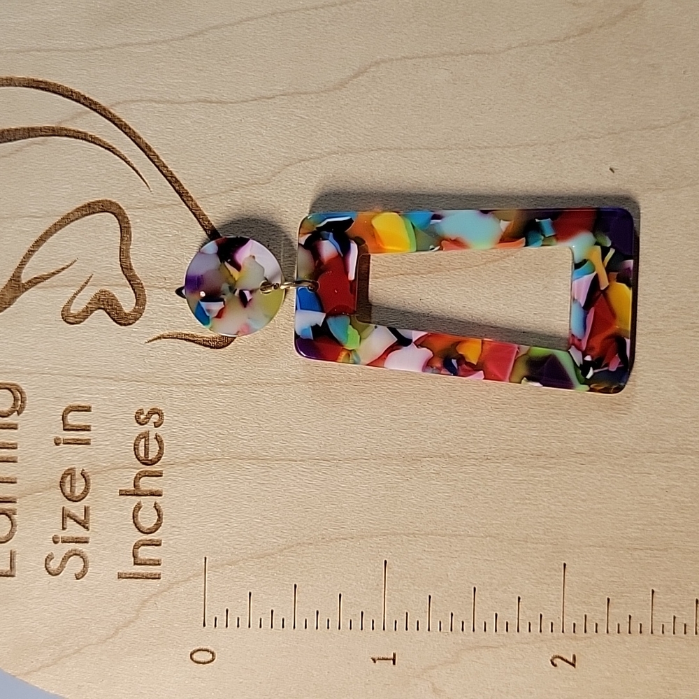 Kaleidescope Lucite Drop Earrings, oblong - Picture 2 of 6